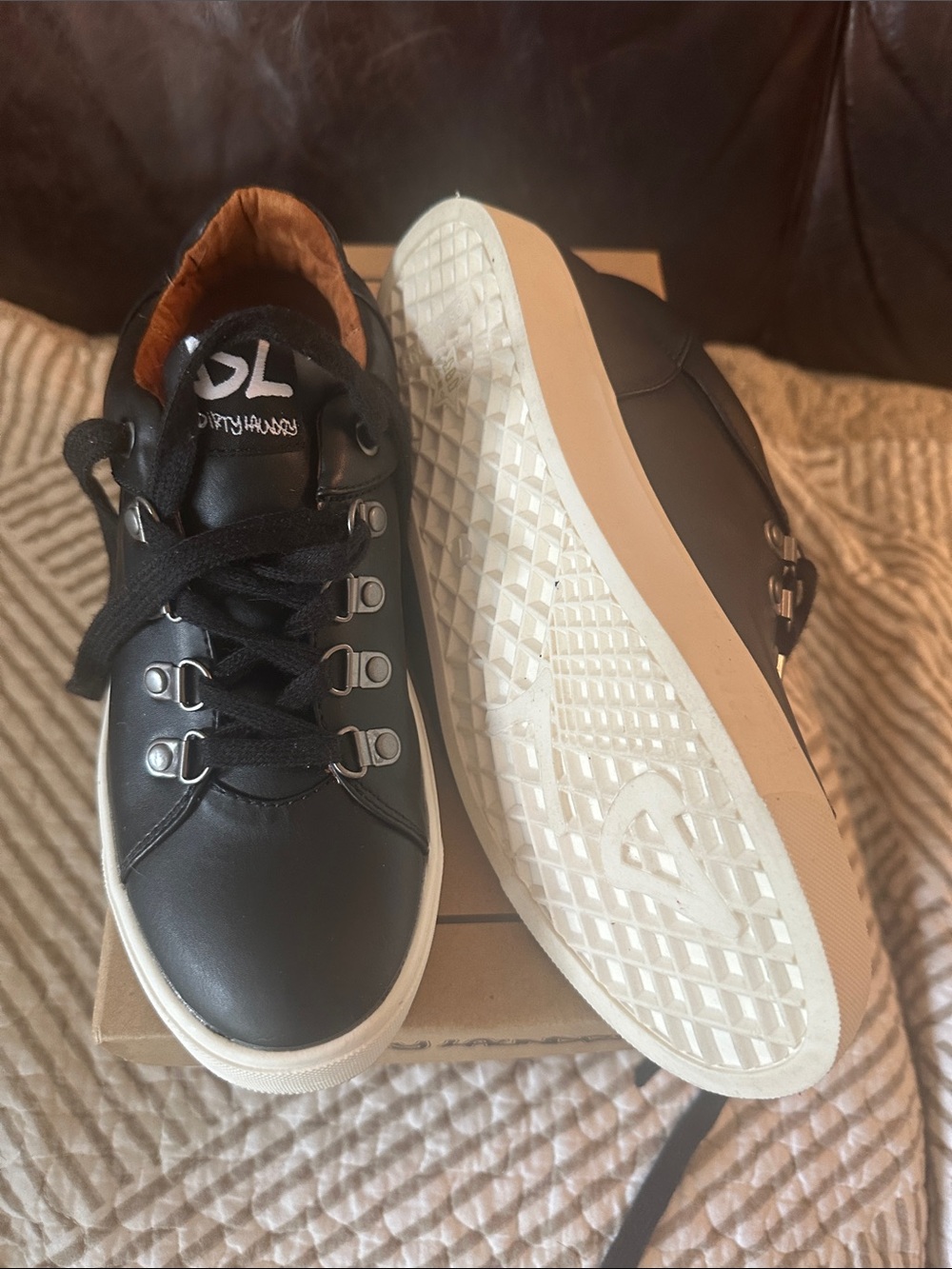 Dirty Laundry Black Sneakers with White Sole and Tan Lining